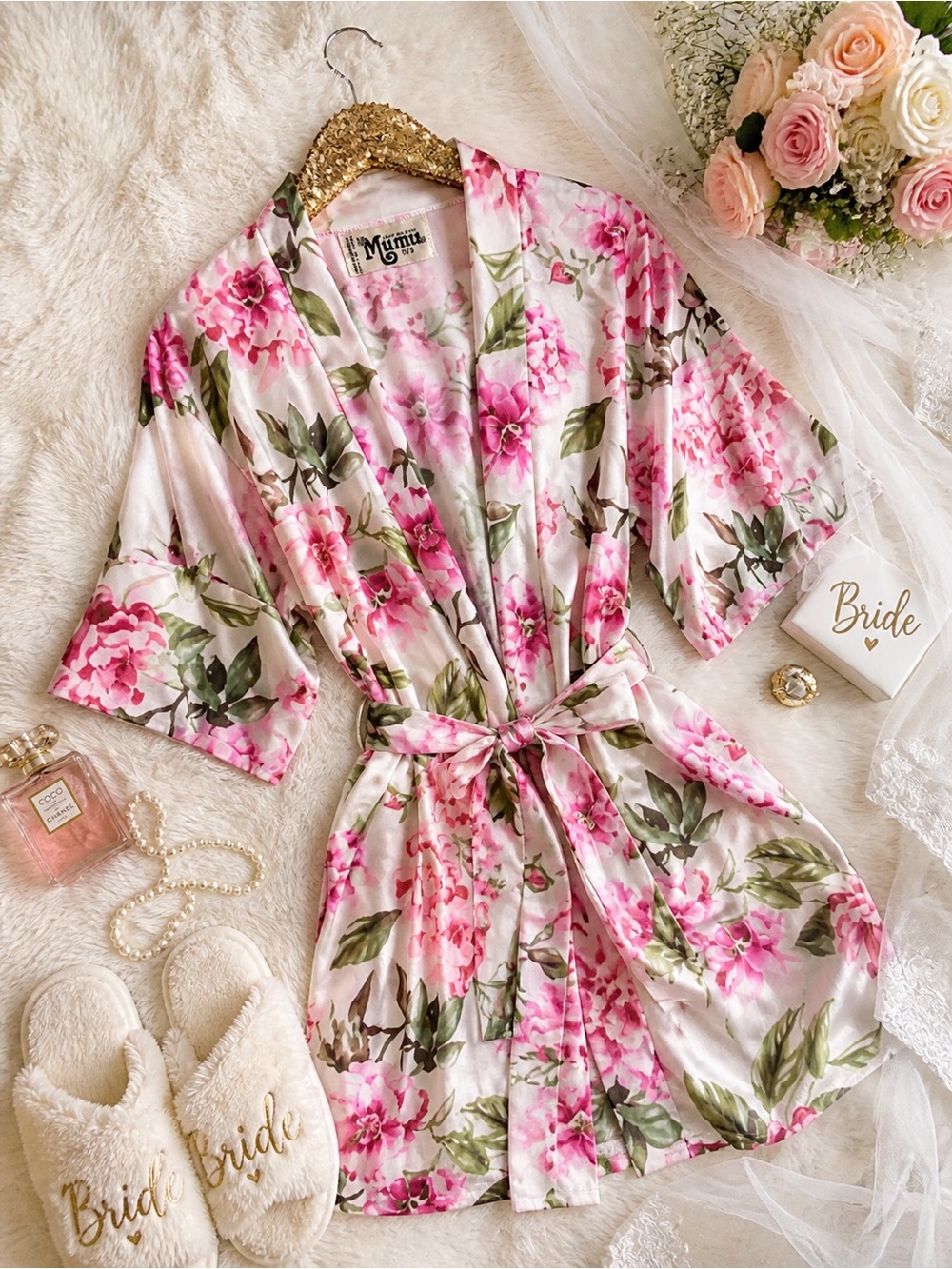 Show Me Your Mumu Brie Robe Floral Kimono Pink White OS Boho Bridal Lounge